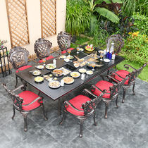 Outdoor table and chair cast aluminum barbecue household charcoal grilled electric baking terrace courtyard garden villa European leisure table combination