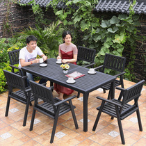 Outdoor table and table combined outdoor garden Leisure folding chair Terrace Balcony Iron Art Courtyard Embalming Wood Plastic Wooden Table and chairs