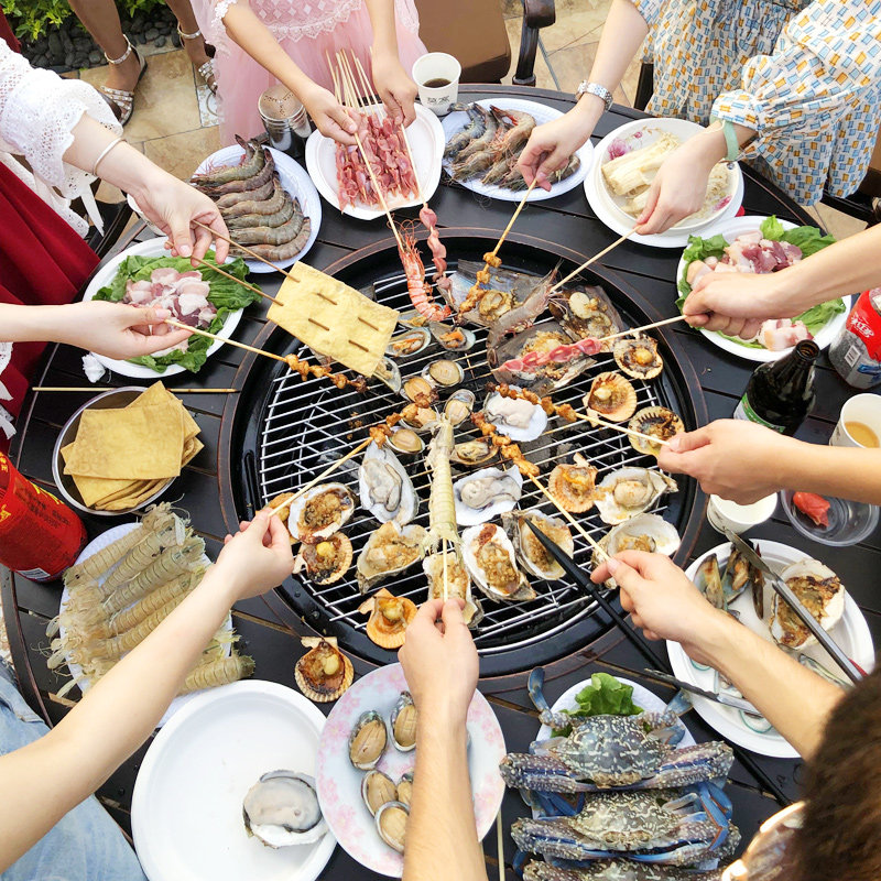 Cast aluminium table and chairs combined outdoor wild cooking terrace Dining Barbecue Table and chairs charcoal oven Outdoor Courtyard Iron Art Table and chairs