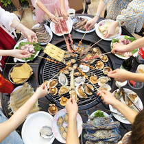 Cast aluminium table and chairs combined outdoor wild cooking terrace Dining Barbecue Table and chairs charcoal oven Outdoor Courtyard Iron Art Table and chairs