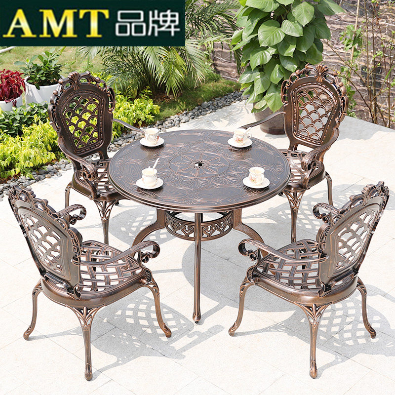 Outdoor tables and chairs courtyard garden leisure open-air American furniture iron outdoor cast aluminum tables and chairs five-piece set combination