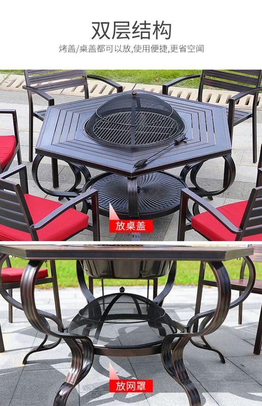 Bàn BBQ ngoài trời Bàn ghế ngoài trời Vườn giải trí Nhiều người Bàn ăn sắt Lò nướng gia đình Lò nướng ngoài trời Đồ nội thất bằng nhôm đúc