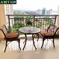 Balcony tea table and chair combined small tea table drink tea three pieces of courtyard garden leisure iron art outdoor cast aluminum small round table