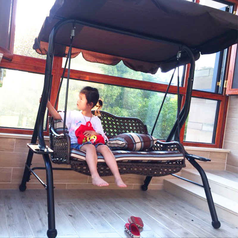 Outdoor swing double rocking chair homestay leisure rattan chair hanging basket balcony courtyard garden outdoor iron swing hanging chair