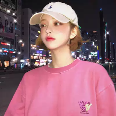 Ghost horse girl pink tender angry push ~ Korean chic retro style Joker loose sweet beauty white pullover casual top