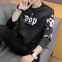 Long sleeve T-shirt 2021 new spring autumn trend Tide brand sweater cotton printing high end plus velvet mens base shirt