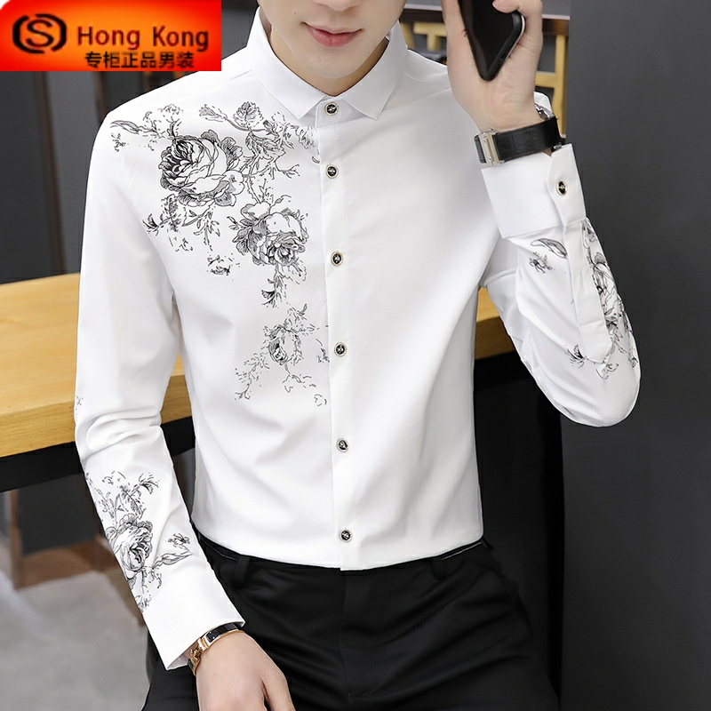 White Long-Sleeved Shirt for Men, Spring, Autumn, and Summer 2026 New Style, High-End Printed Men's Short-Sleeved Shirt White Long-Sleeved Shirt for Men, Spring, Autumn, and Summer 2026 New Style, High-End Printed Men's Short-Sleeved Shirt