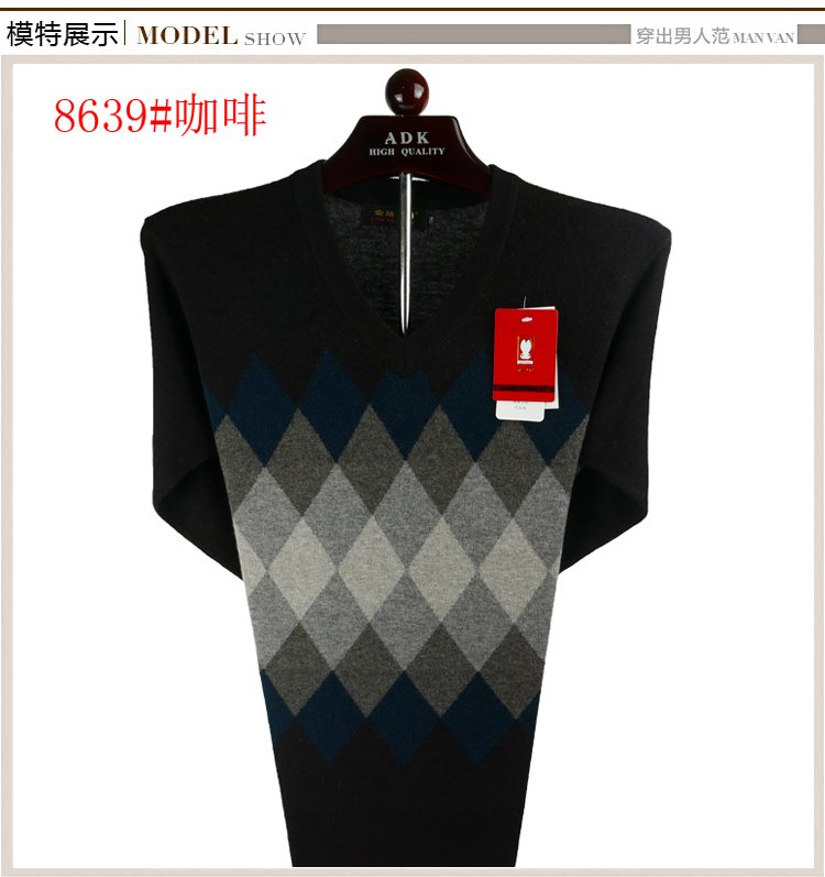 Thỏ vàng mùa thu và áo len mùa đông nam trung niên gà cổ áo len cashmere kinh doanh áo len nam cổ chữ V cộng với phân bón XL áo len cổ lọ nam