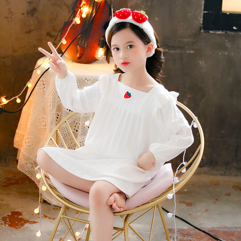 Girls Nightdress Princess Wind Spring and Autumn Thin Children Long Sleeve Cotton Pajamas Little Girl Baby Children Home Clothes