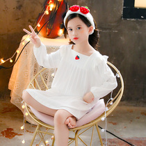 Girls  night dress Princess style spring and Autumn thin section childrens long-sleeved cotton pajamas Little girl baby middle and large childrens home clothes