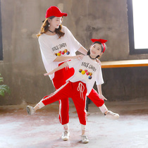 Parent-child outfit mother-daughter outfit Western style summer suit 2021 new large children loose short-sleeved sports two-piece suit fashionable