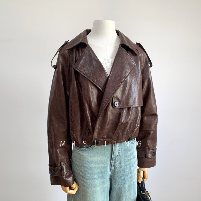 High-End Sheepskin Casual Genuine Leather Motorcycle Jacket for Women, Short Style, 2026 Spring and Autumn New Leather Jacket for Petite Women