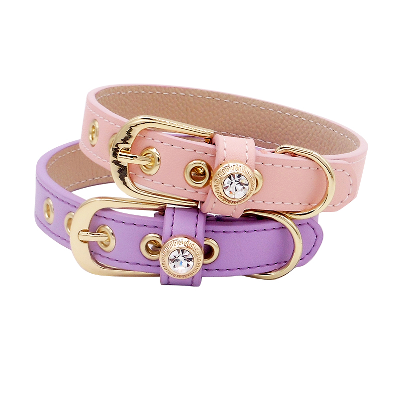 Naked pink calf pi Archile leather pet collar with drilled neck ring VIP Teddy does not contain traction