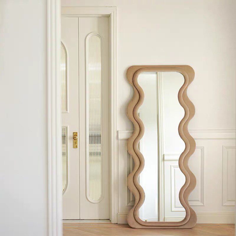 2022 new wave full body mirror dressing mirror INS home retro wall floor mirror Nordic wind fitting mirror