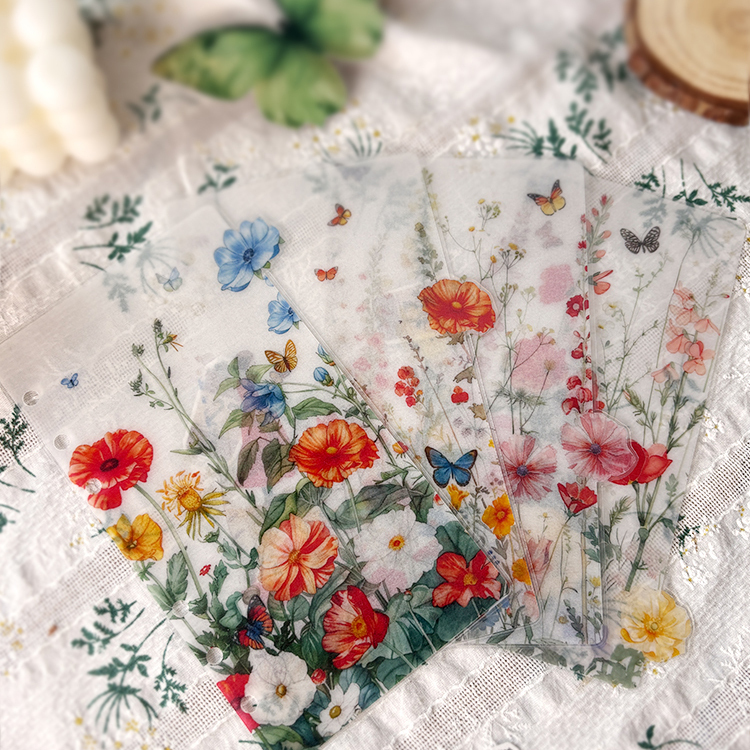 Handbook Hand-Made Separator Page Sulfuric Acid Paper Plastic Seal Single-Sided Transparent Red Flower Fresh Separator Page A6A7A8