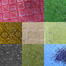 Nostalgic retro begonia flower embossed color custom art embossed glass Chinese screen partition doors and windows