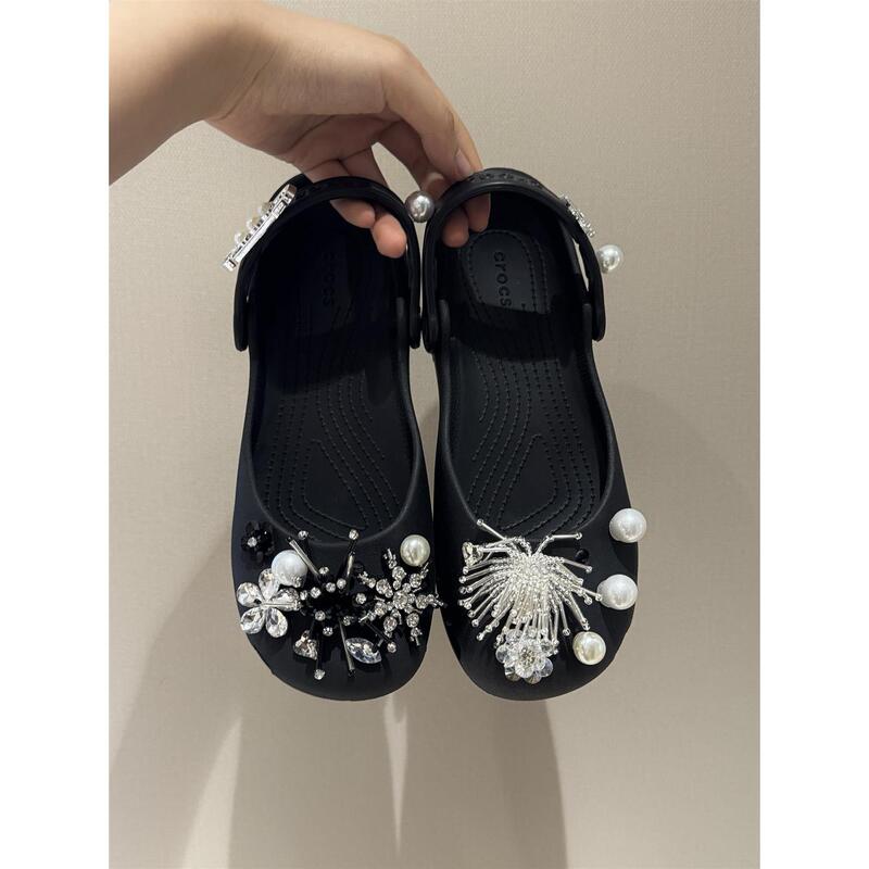 Black Ballet Shoes, Clogs, Accessories, High-End Heavy-Duty Shoe Decorations, DIY Clips for Women, Compatible with Crocs/Cross
