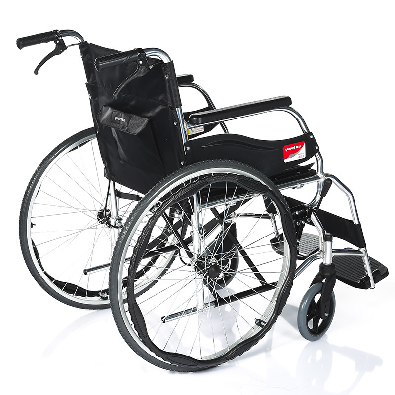 Оборудование для реабилитации 鱼跃轮椅车h033 铝合金轻便折叠老人代步车四轮便携 残疾人手推车