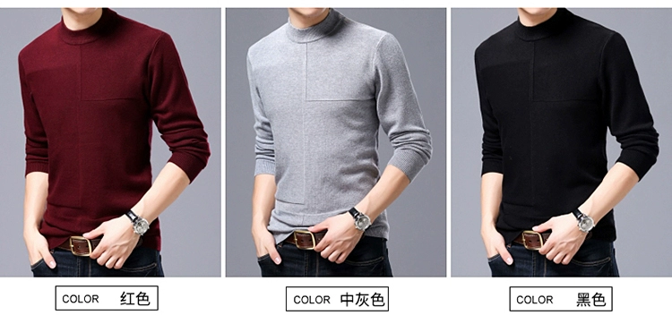 Mùa đông người đàn ông mới của nửa cổ áo len áo len thanh niên dày vòng cổ áo len cashmere màu rắn mỏng đan áo len áo khoác jean nam