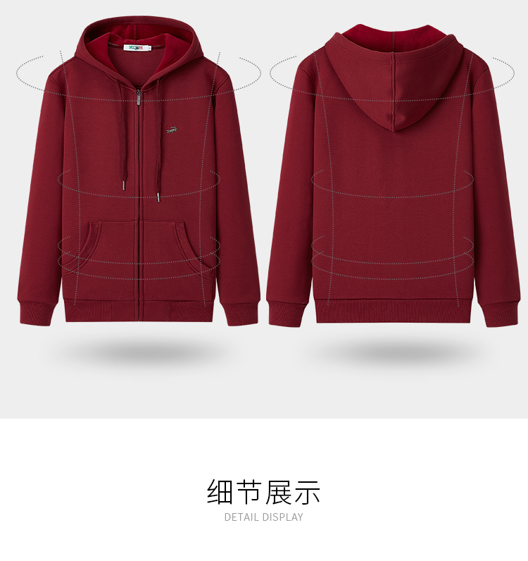 Áo len cá sấu nam màu đỏ mùa đông cộng với áo len độn nhung áo len nam dây kéo trùm đầu áo len giản dị áo hoodie