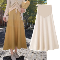 Pregnant womens skirt knitted womens spring and autumn long autumn and winter fashion tide mother pleated with velvet belly adjustable skirt
