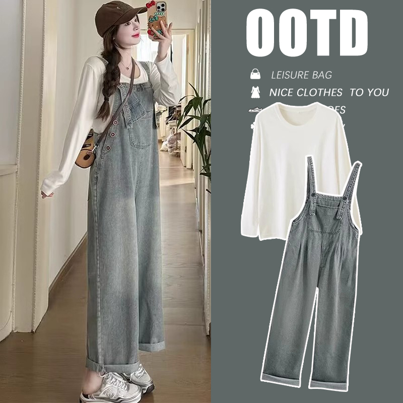 Maternity Wear 2025 New Fashionable Solid Color Loose Top + Overalls Two-Piece Set Maternity Autumn Outfit