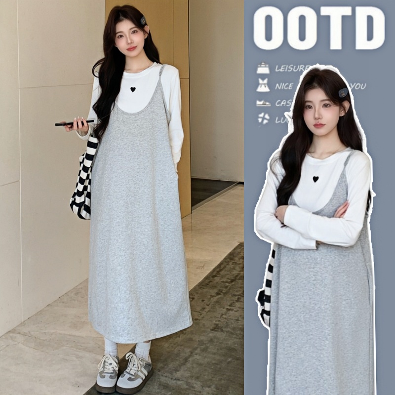 Maternity Dress Spring and Summer Style French Style Loose Slimming Casual Top + Suspender Long Skirt Two-Piece Set Maternity Dress Spring and Summer Style French Style Loose Slimming Casual Top + Suspender Long Skirt Two-Piece Set