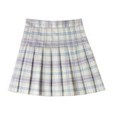 Приталенная свежая клетчатая сиреневая мини-юбка, юбка в складку