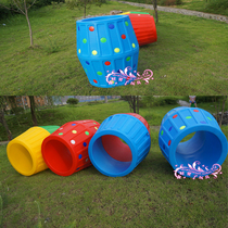 Promotion kindergarten sensory integration training equipment fun drilling toys two-color color large roller plastic barrel