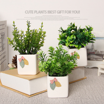 Decoration Indoor office milk tea shop School Green leaf simulation flower Ceramic small decoration green plant flower pot fake flower pot plant