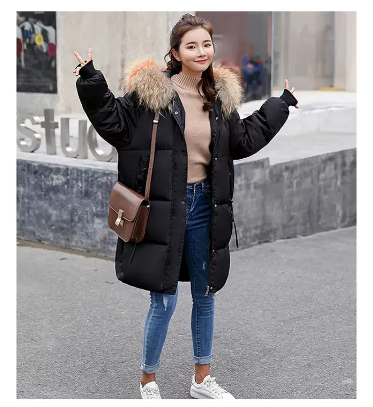 Phụ kiện phân bón XL cho bà bầu mùa đông xuống áo khoác cotton phiên bản Hàn Quốc của phần dài lỏng lẻo của áo khoác mẹ bằng vải bông dày