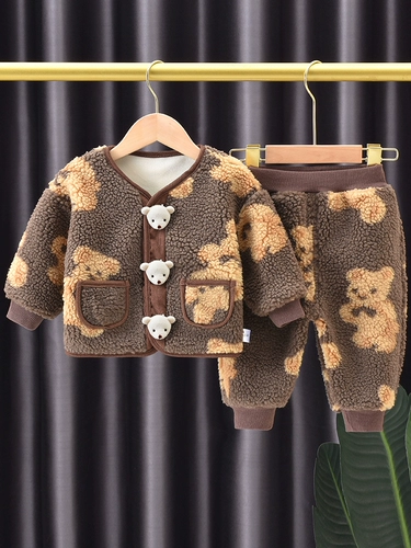 Детский шерстяной демисезонный зимний комплект для мальчиков, увеличенная толщина