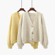 Lantern sleeve V-neck sweater cardigan women 2023 spring and autumn new loose student tops short knitwear small coat