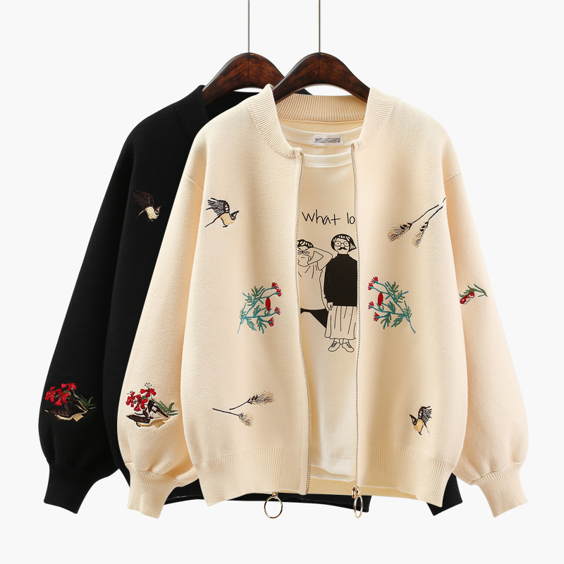 Autumn short sweater embroidery jacket knitted cardigan women's Korean