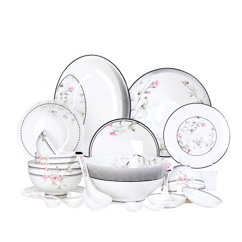 Dishes suit household contracted Europe type net ipads porcelain tableware French Nordic light red bowl key-2 luxury dining utensils combination Dishes