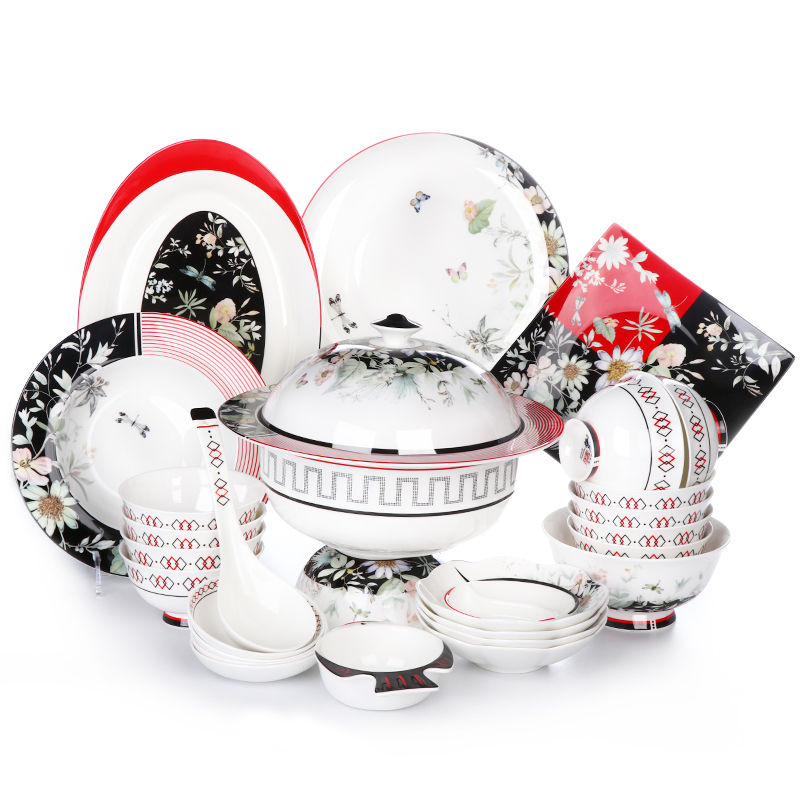 Japanese ipads porcelain tableware suit dishes household gifts light European - style key-2 luxury high - grade fashion stitching design combination dishes