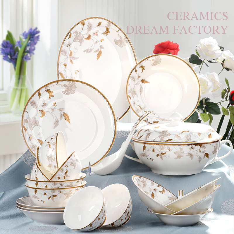 Dao yuen court dream tangshan ipads porcelain tableware suit 60 head dishes to suit the high - end Chinese style household ceramic bowl wedding gift