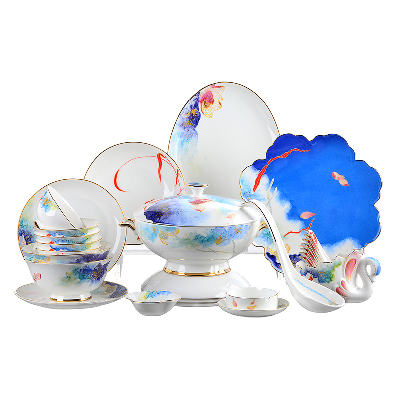 Cutlery set dishes with ipads porcelain combination tangshan European key-2 luxury wedding gifts Nordic bowl dishes