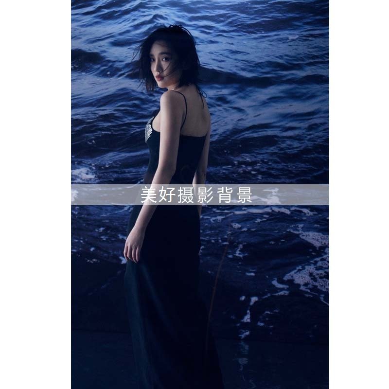 Photo Gallery Pop Writing Real Business Photo Great Waves Sea View Background Cloth Seamless Canvas REAL CURTAIN G-1672