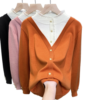 Half turtleneck sweater women's lace fake two piece bottoming shirt trendy