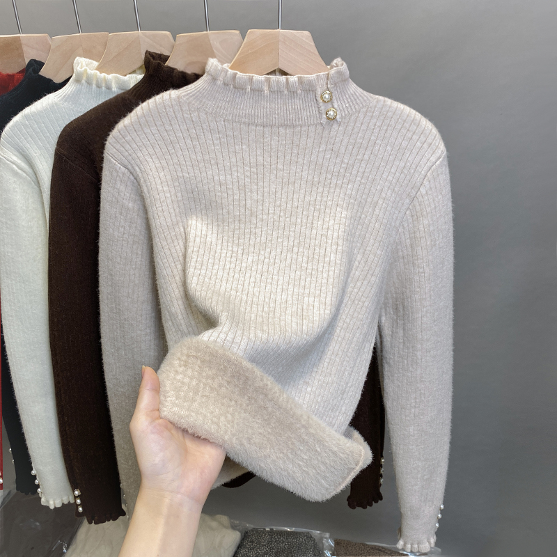One-Piece Fleece Half-Turtleneck Sweater for Women, Thickened and Lined, Base Layer Top, 2026 Autumn and Winter New Style Knitwear, Trendy Inner Wear