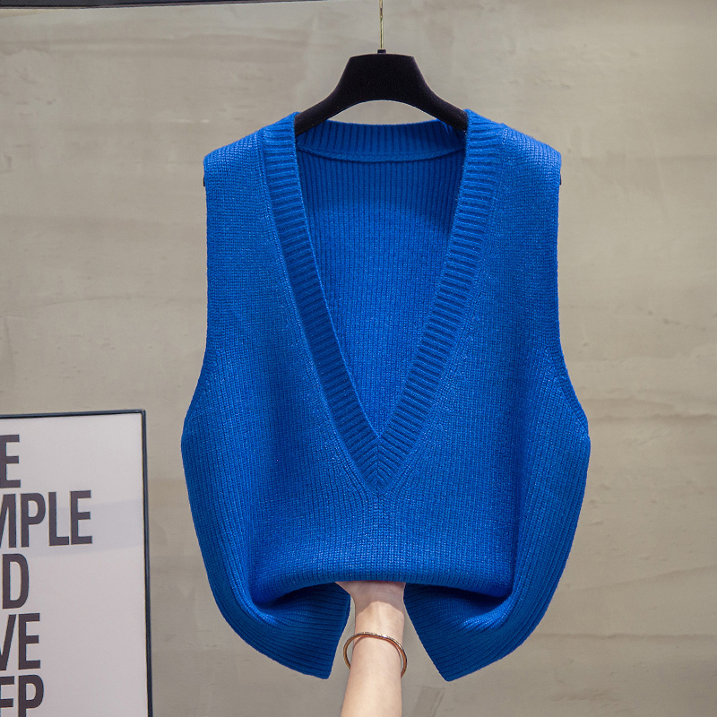 Deep V-Neck Knitted Vest for Women 2026 Spring and Autumn New Style Loose Vest Outerwear Sweater Cardigan Deep V-Neck Knitted Vest for Women 2026 Spring and Autumn New Style Loose Vest Outerwear Sweater Cardigan