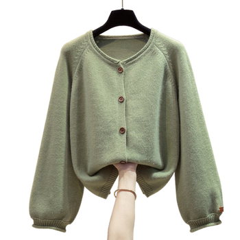 Lantern sleeve sweater jacket loose thickened knitted cardigan