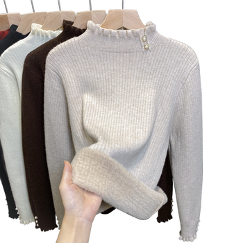 One-piece velvet half-turtleneck sweater plus velvet thickening bottoming shirt