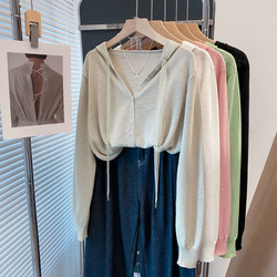 Lace Hooded Knitted Cardigan for Women 2025 Early Autumn New Style Loose Lazy Style Outerwear Thin Sweater Jacket Trendy