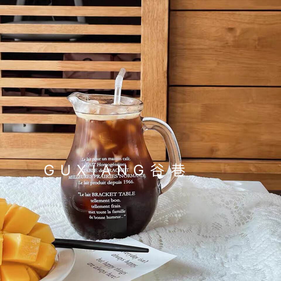 Korean blogger with the same ins wind letter glass pot cafe cold brew coffee cup juice cup drink cup with handle