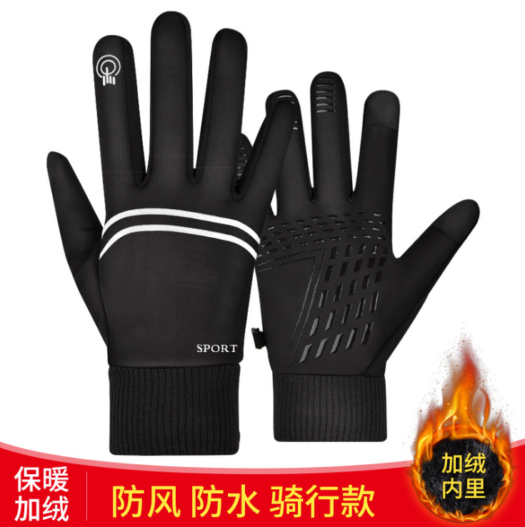Touch screen gloves men's winter outdoor warm plus suede windproof and waterproof riding winter women driving cold-proof locomotive
