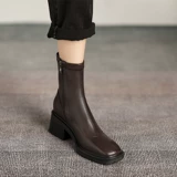 Martens, демисезонные короткие сапоги с молнией на высоком каблуке, из натуральной кожи