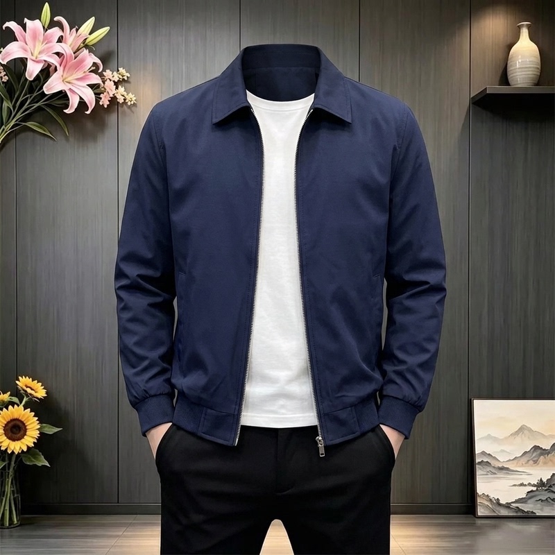 Navy Blue Flight Jacket for Men, 2026 Autumn New American Retro Lapel Baseball Jacket, Short Workwear Jacket Navy Blue Flight Jacket for Men, 2026 Autumn New American Retro Lapel Baseball Jacket, Short Workwear Jacket