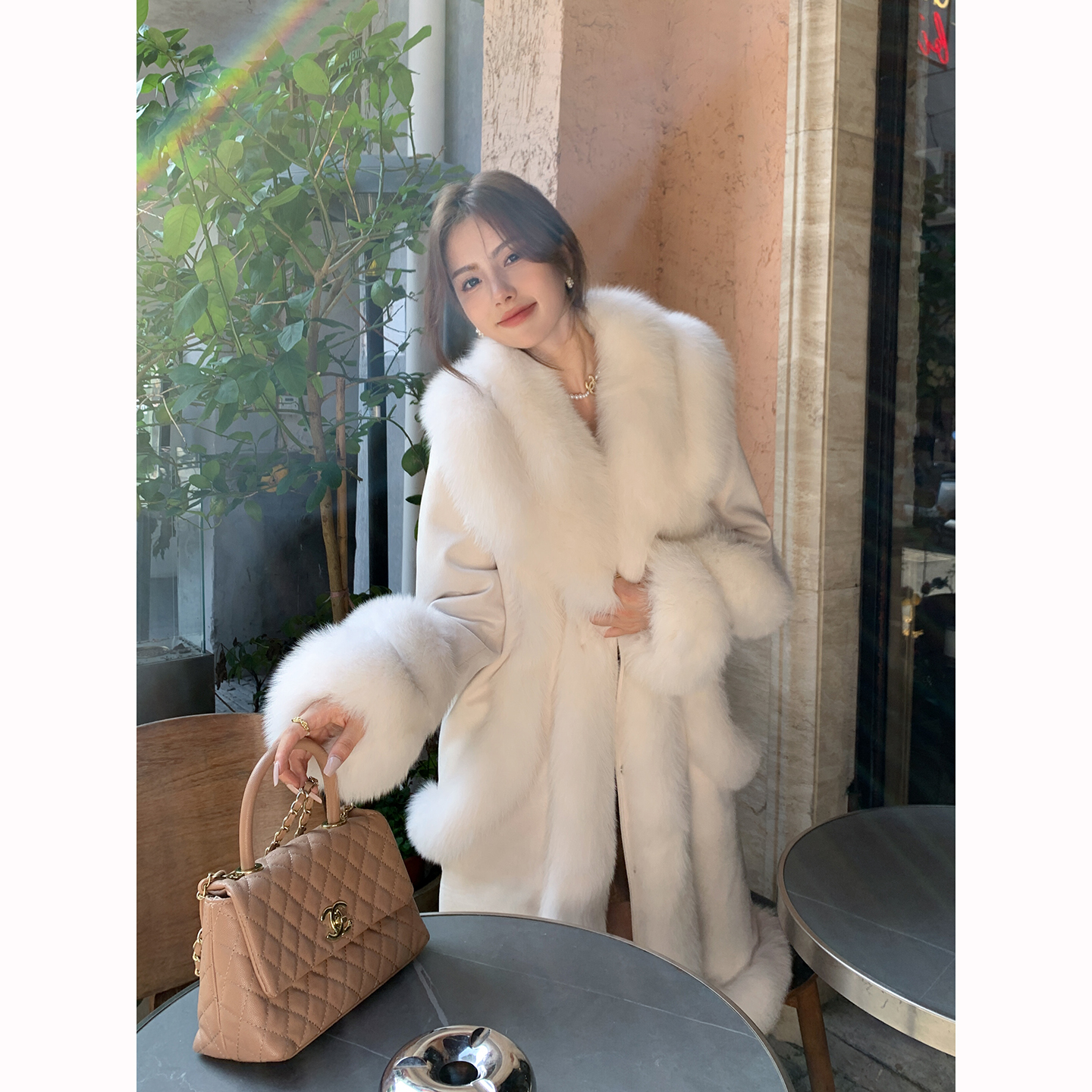 ソフィテルファー「ノルディックロマンス」ファー＆ファースエードコートミドル丈フォックスファーコート